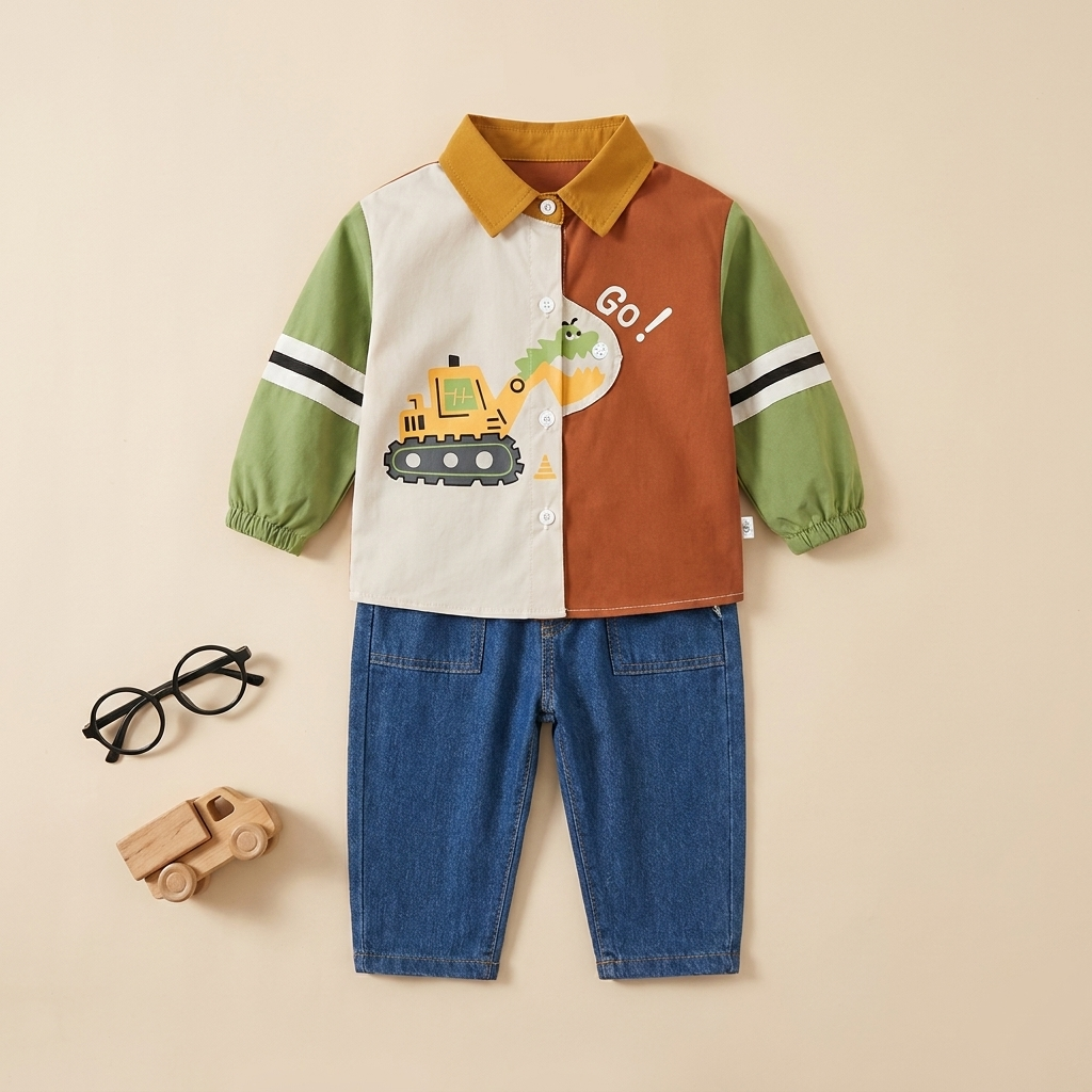 Boys Construction Truck Denim Outfit Set