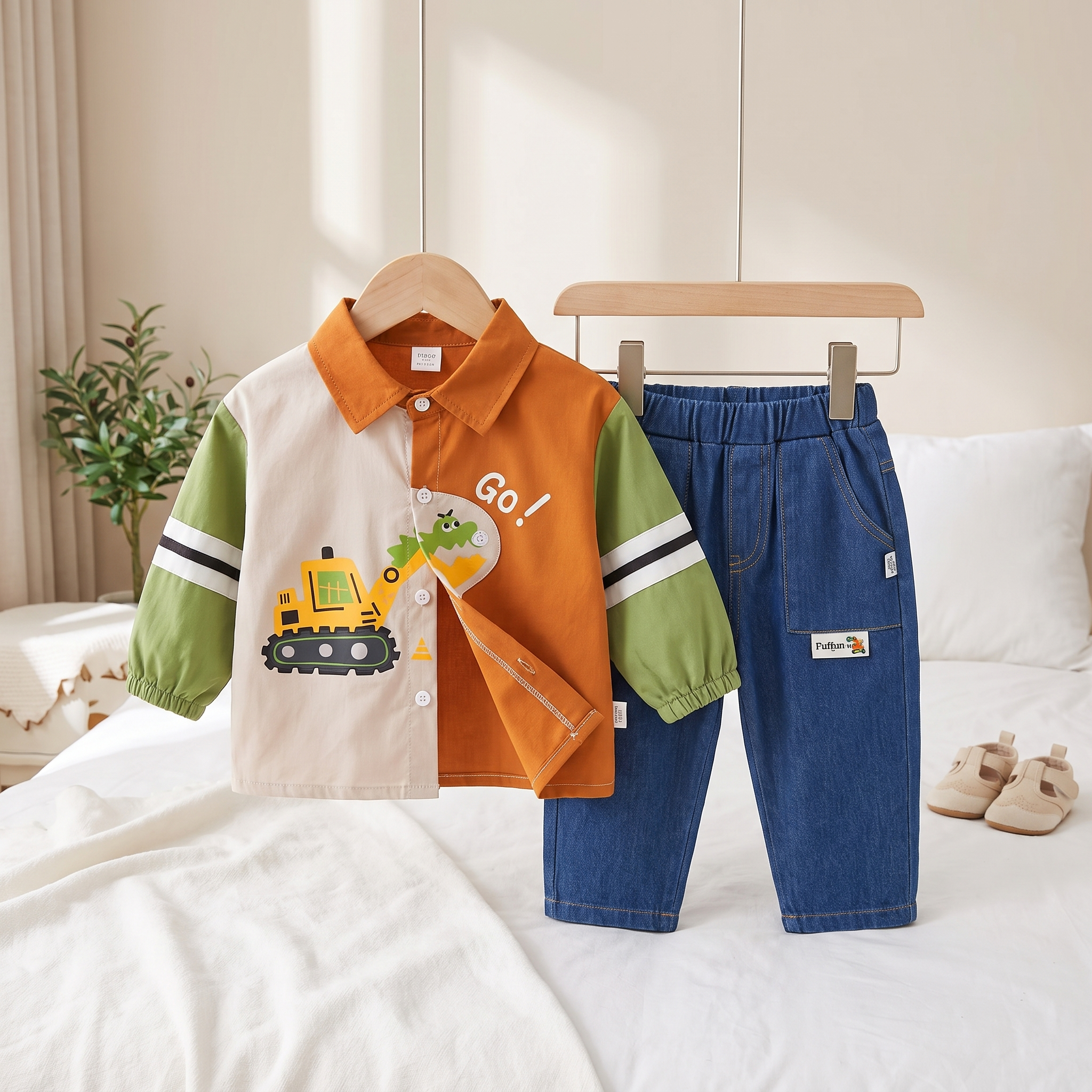 Boys Construction Truck Denim Outfit Set