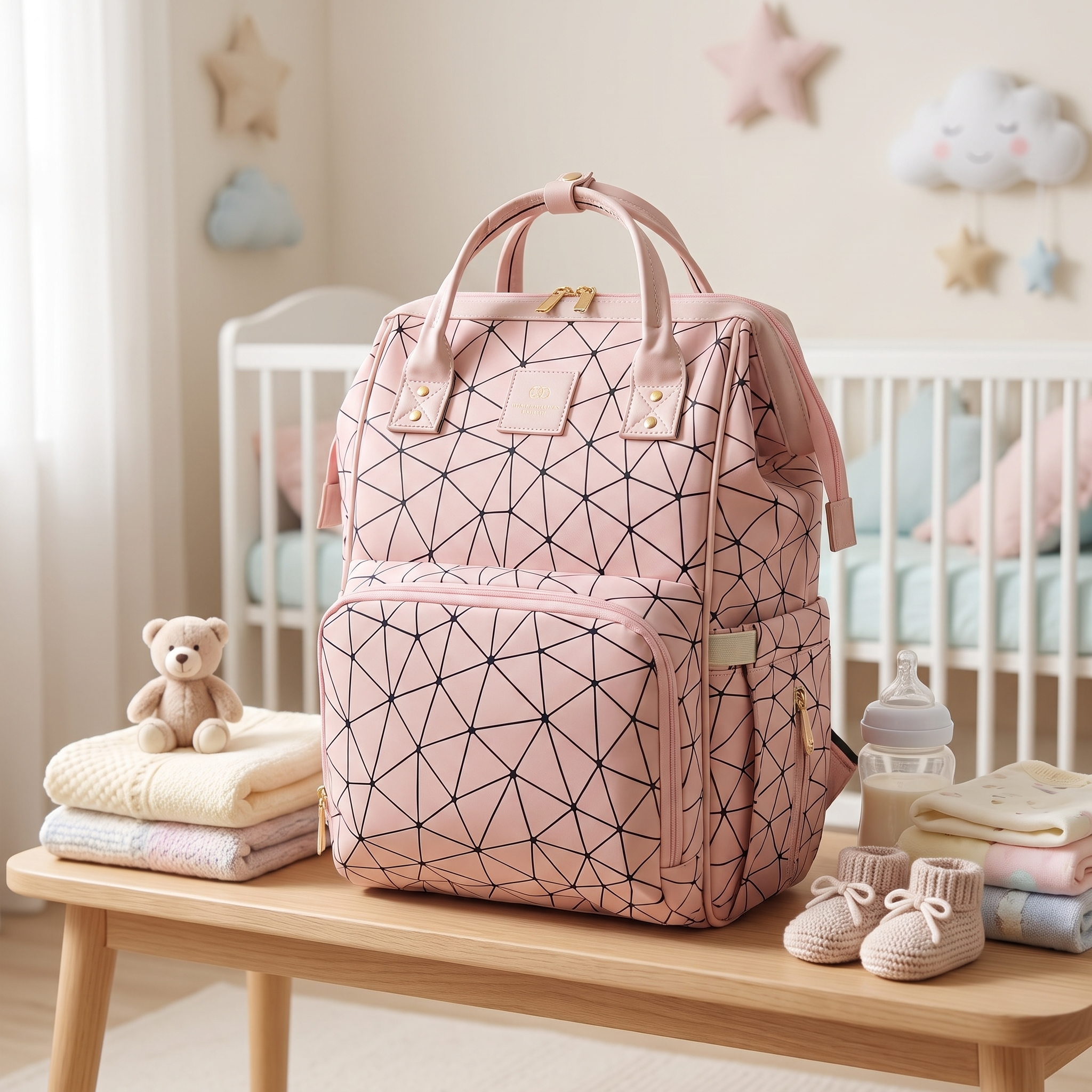 Pink Geometric Print Premium Mother Backpack