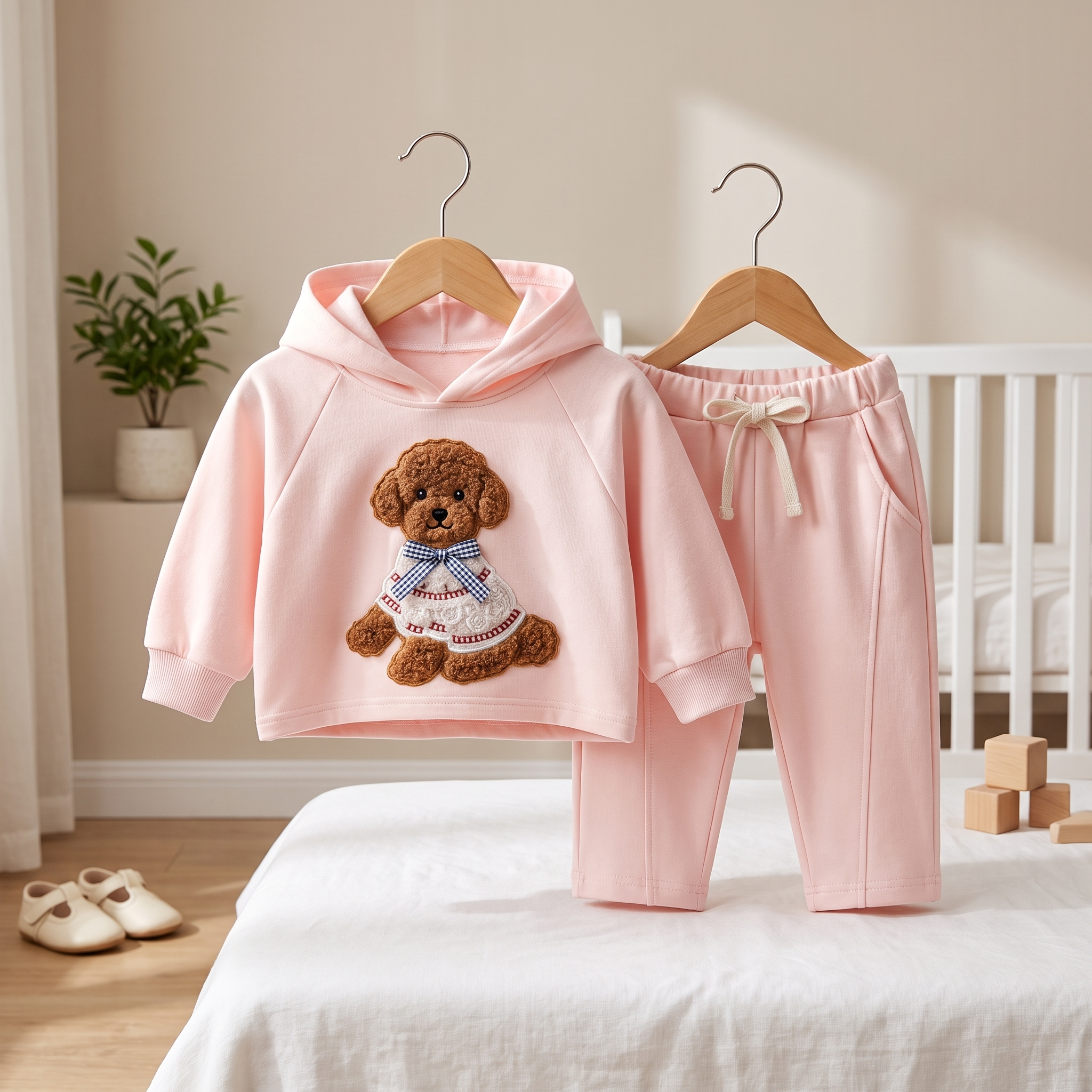 Teddy Bear Hooded Tracksuit Set – Pink