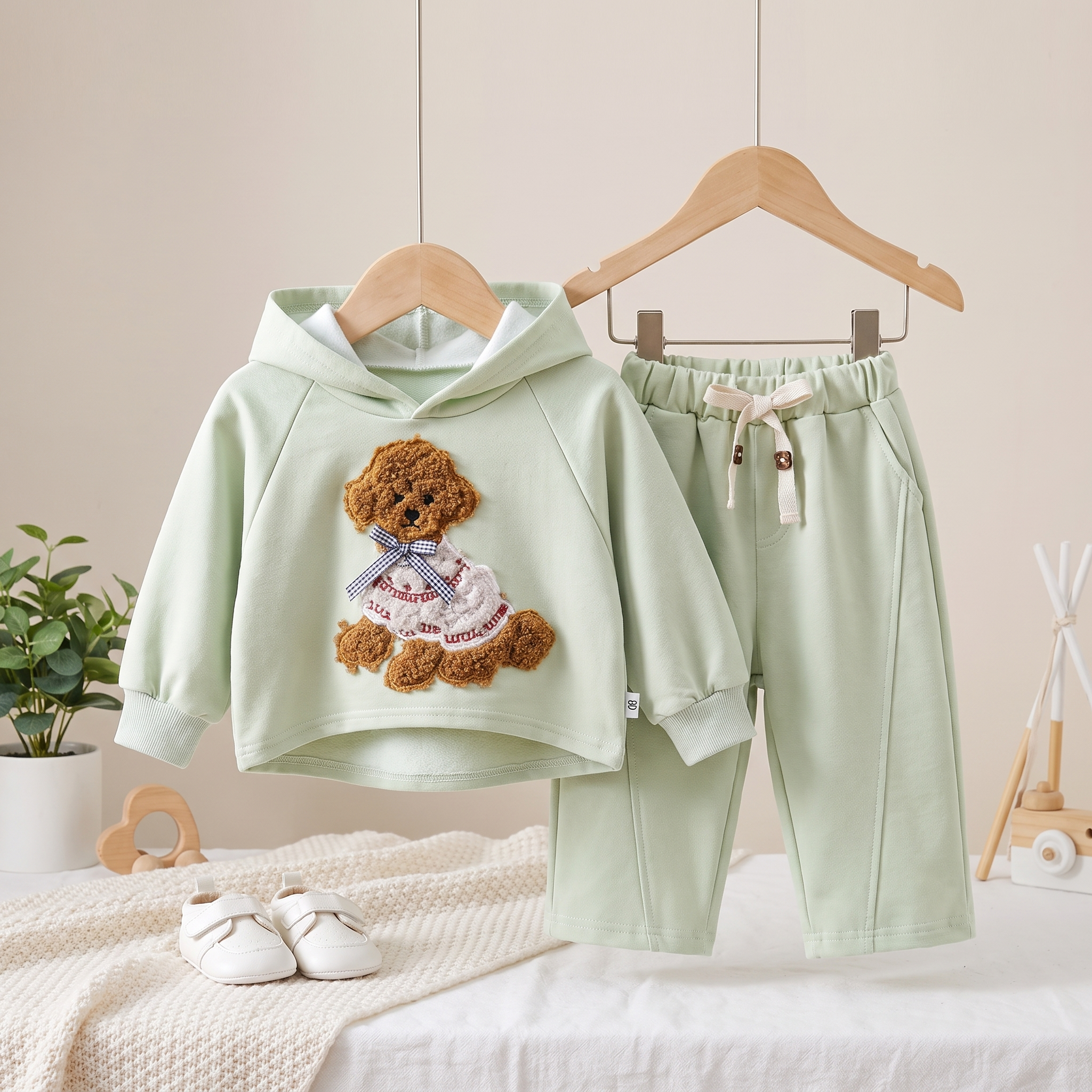 Teddy Bear Hooded Tracksuit Set – GREEN