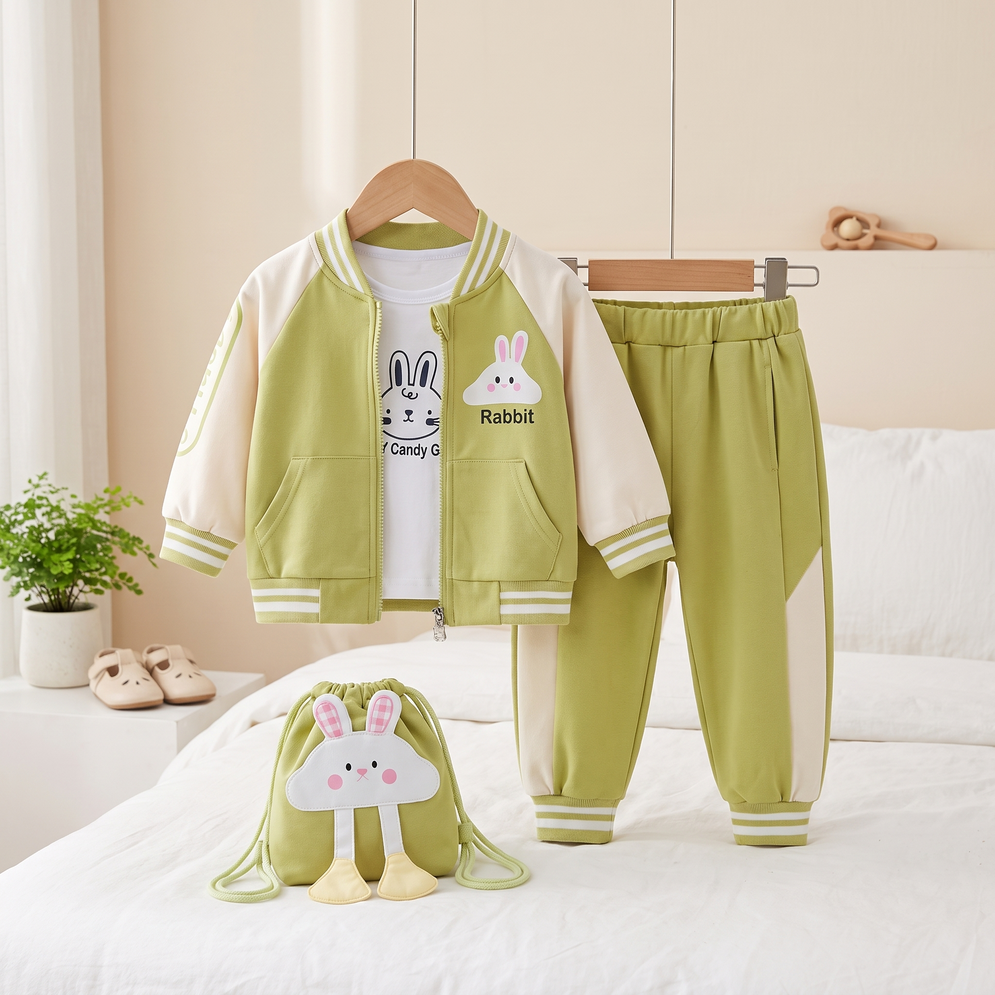 Bunny Breeze 4-Piece Baby Tracksuit Set with Crossbody Bag