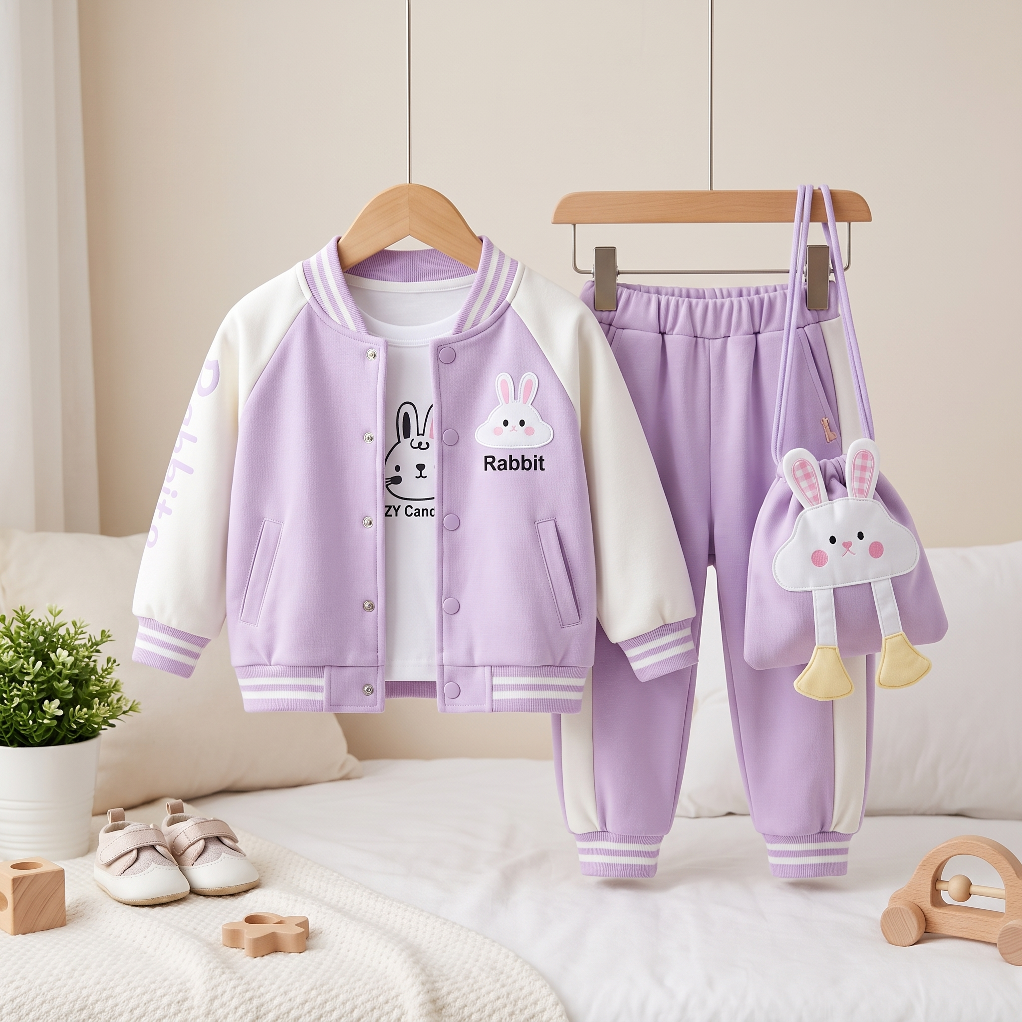 Bunny Bliss 4-Piece Tracksuit Set with Crossbody Bag