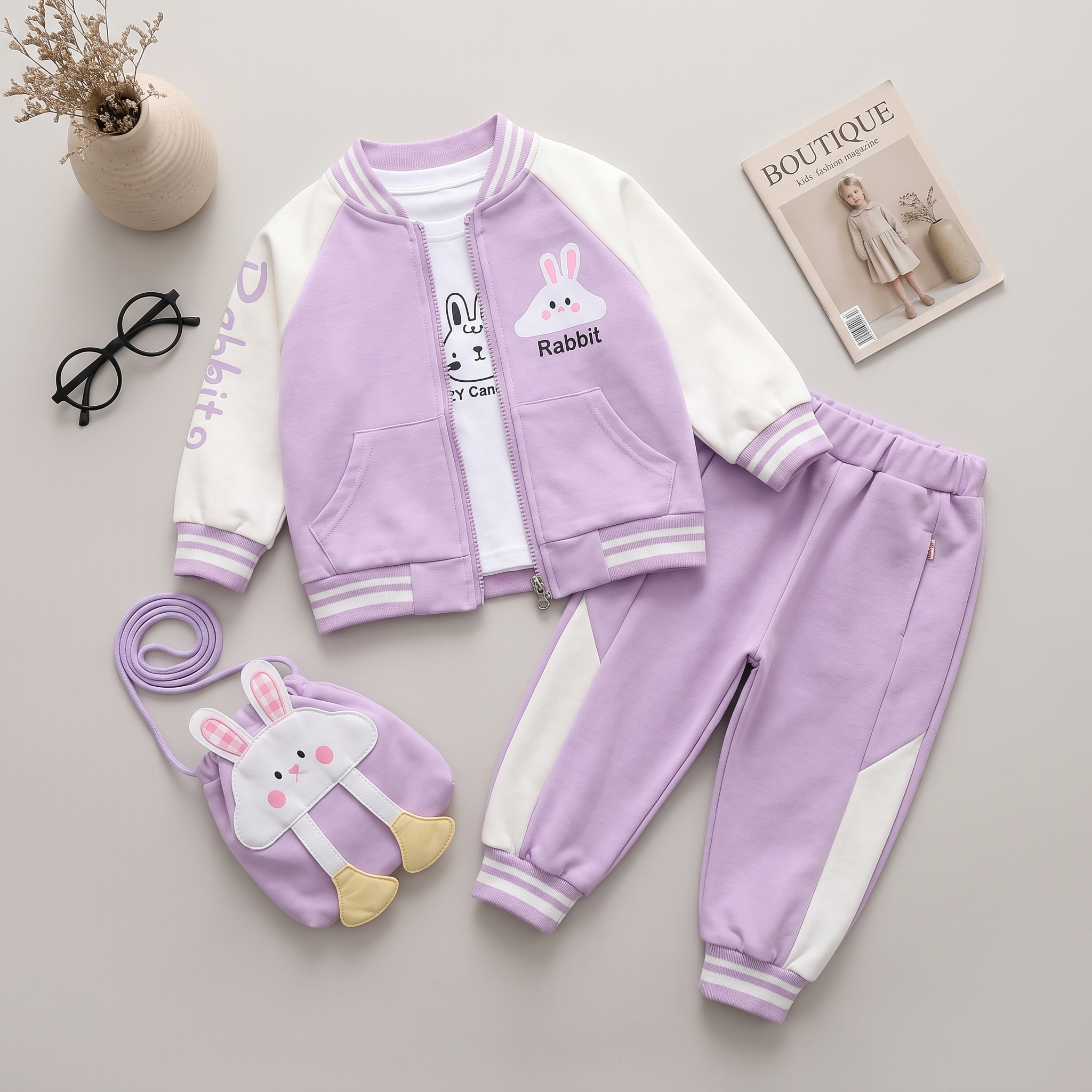 Bunny Bliss 4-Piece Tracksuit Set with Crossbody Bag