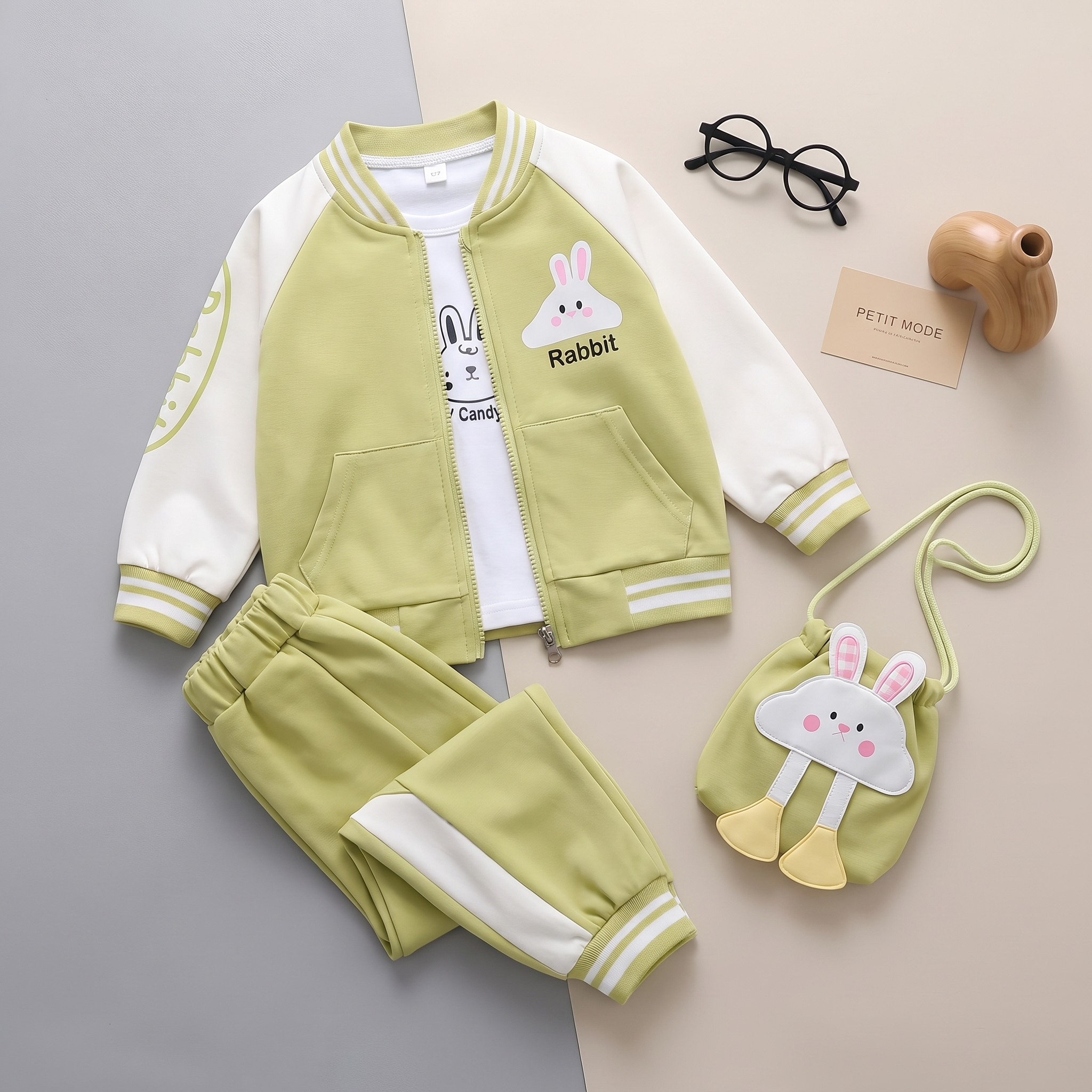 Bunny Breeze 4-Piece Baby Tracksuit Set with Crossbody Bag