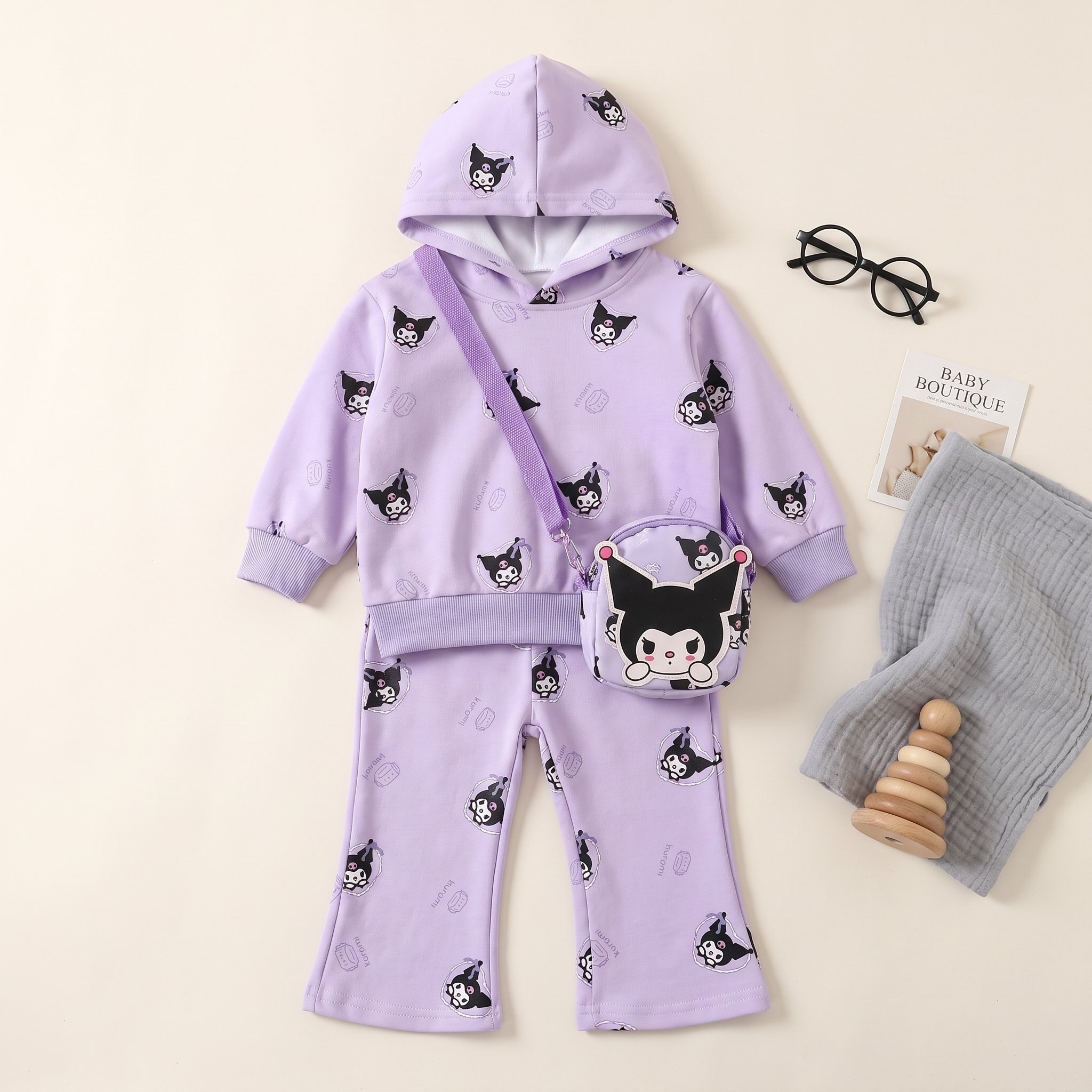 Kuromi Hooded Tracksuit Set with Crossbody Bag