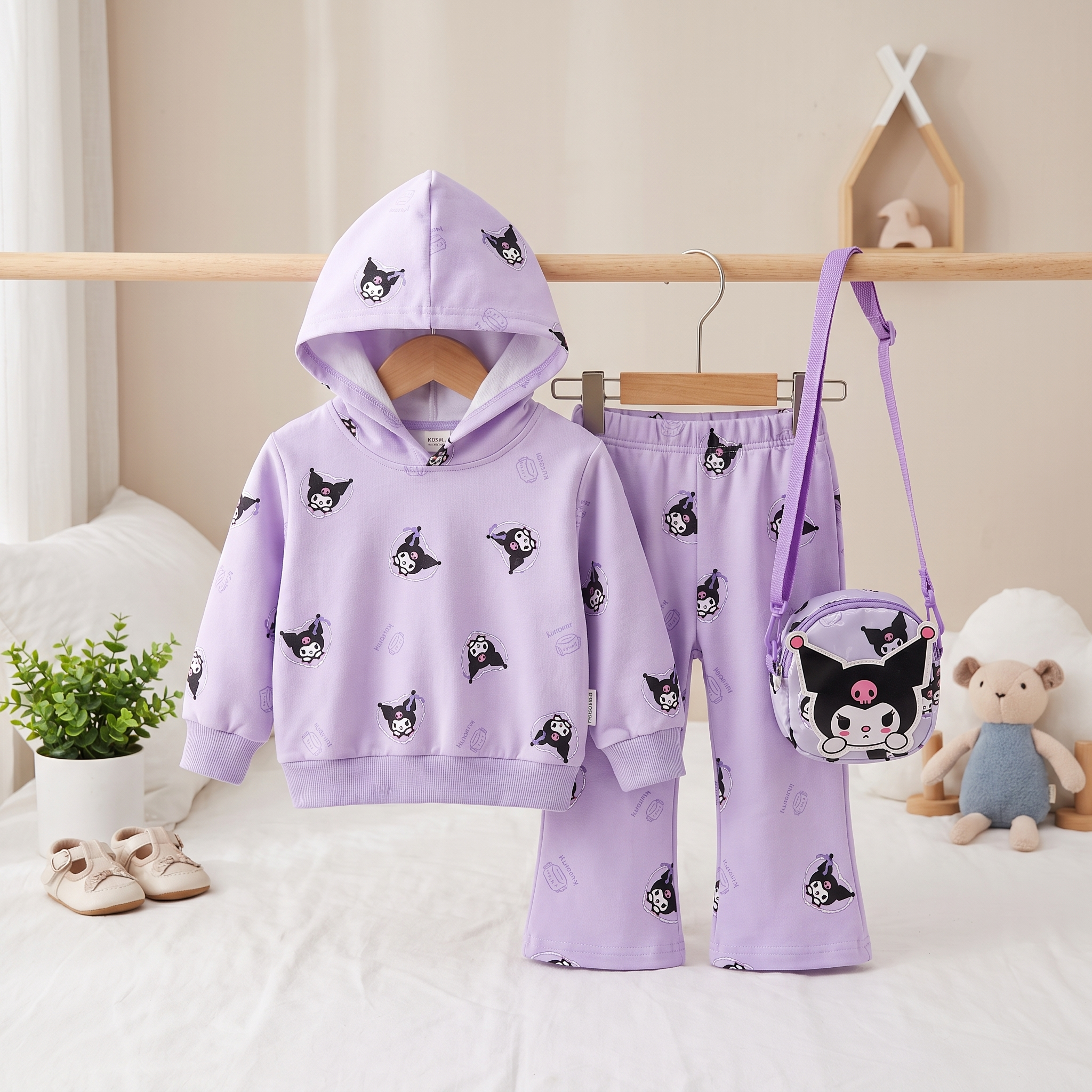 Kuromi Hooded Tracksuit Set with Crossbody Bag