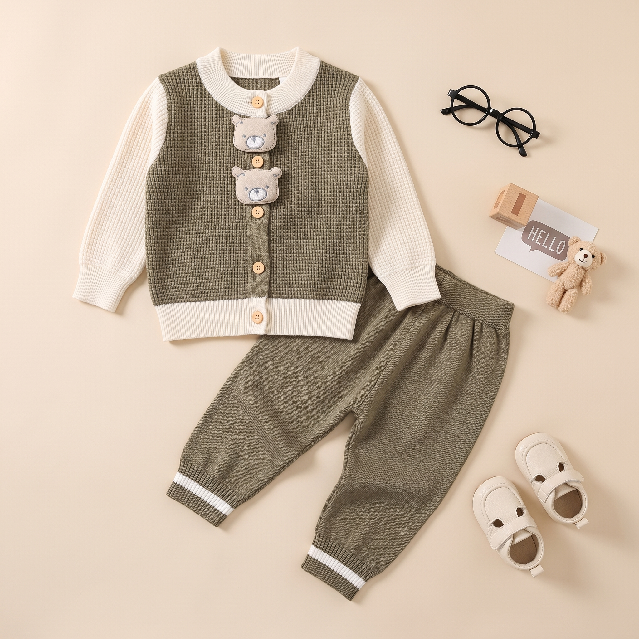 Baby Bear Knit 2-Piece Sweater Set – Olive