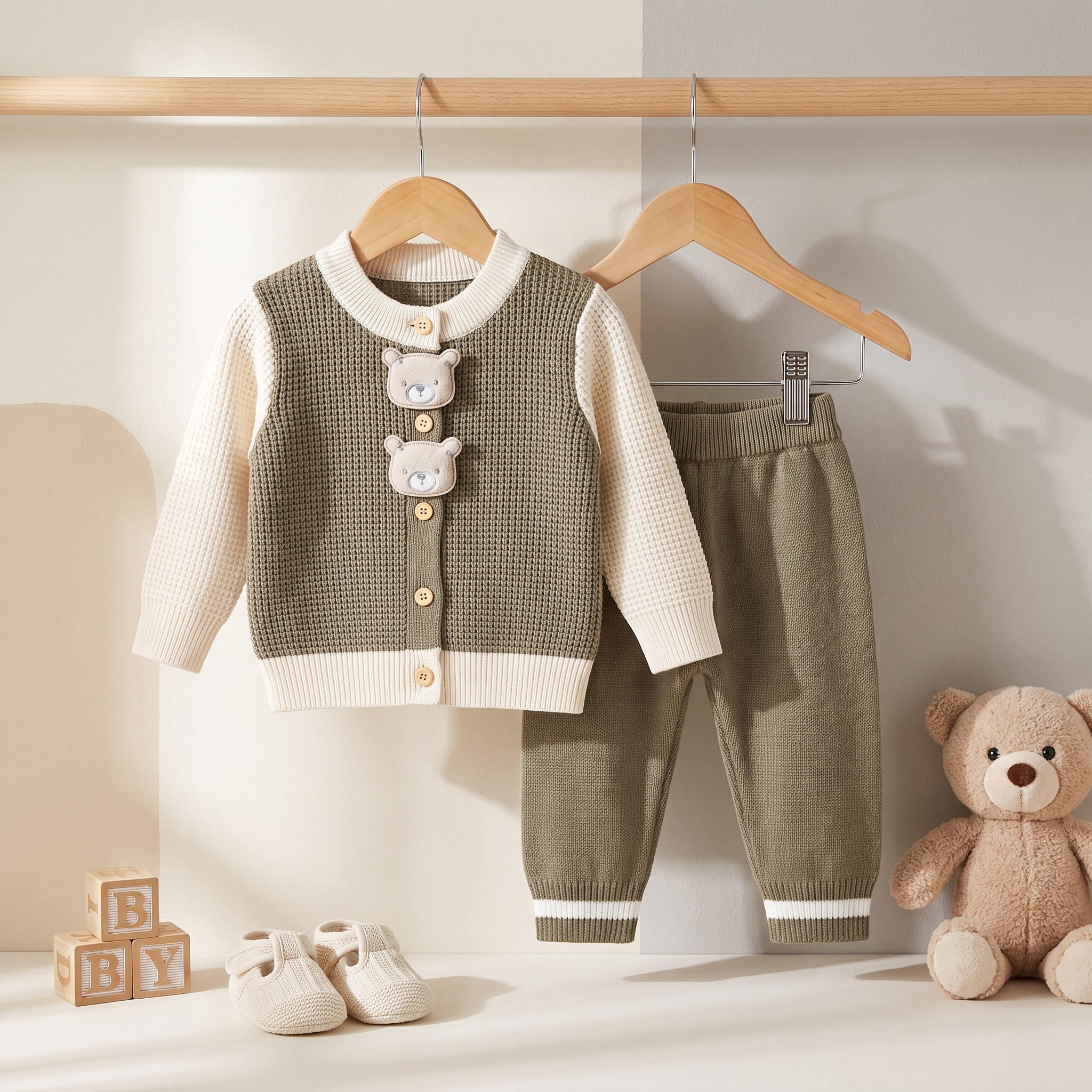 Baby Bear Knit 2-Piece Sweater Set – Olive