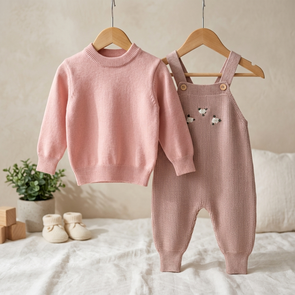 Blossom Knit Dungaree Romper Set – Pink