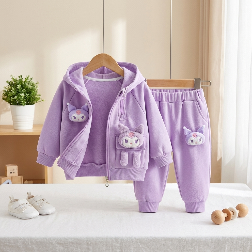 Girls Plush Hoodie & Jogger 2-Piece Winter Set
