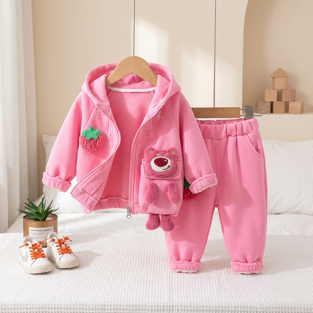 Girls Plush Hoodie & Jogger 2-Piece Winter Set