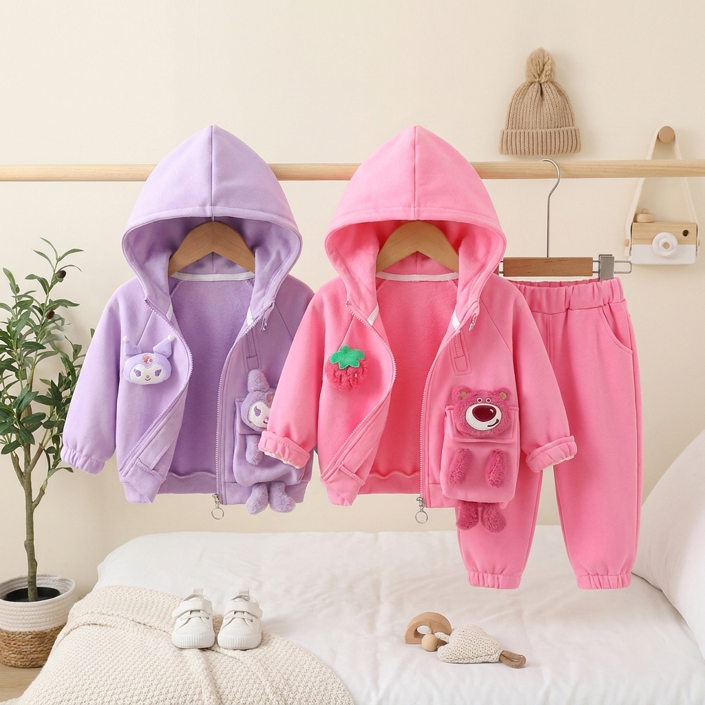 Girls Plush Hoodie & Jogger 2-Piece Winter Set