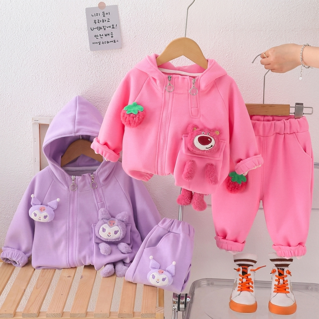 Girls Plush Hoodie & Jogger 2-Piece Winter Set