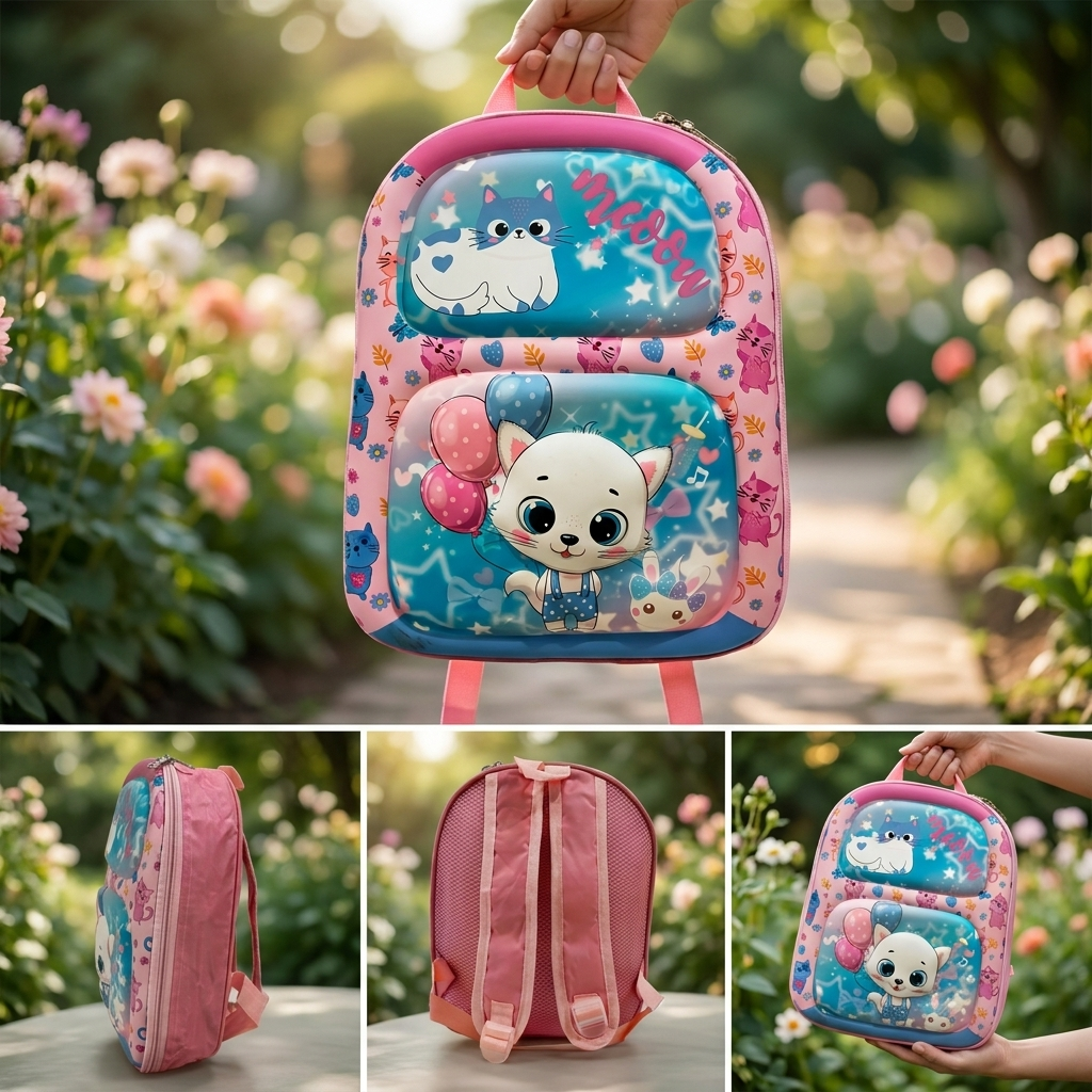Cute Kitty Kids School Backpack – Pink