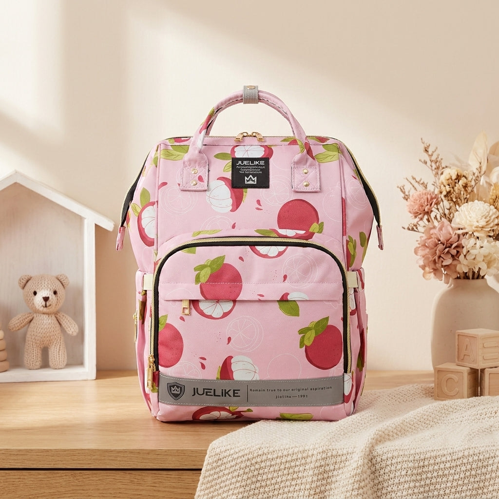 Premium Fruit Print Diaper Backpack – Large Capacity Mommy Bag