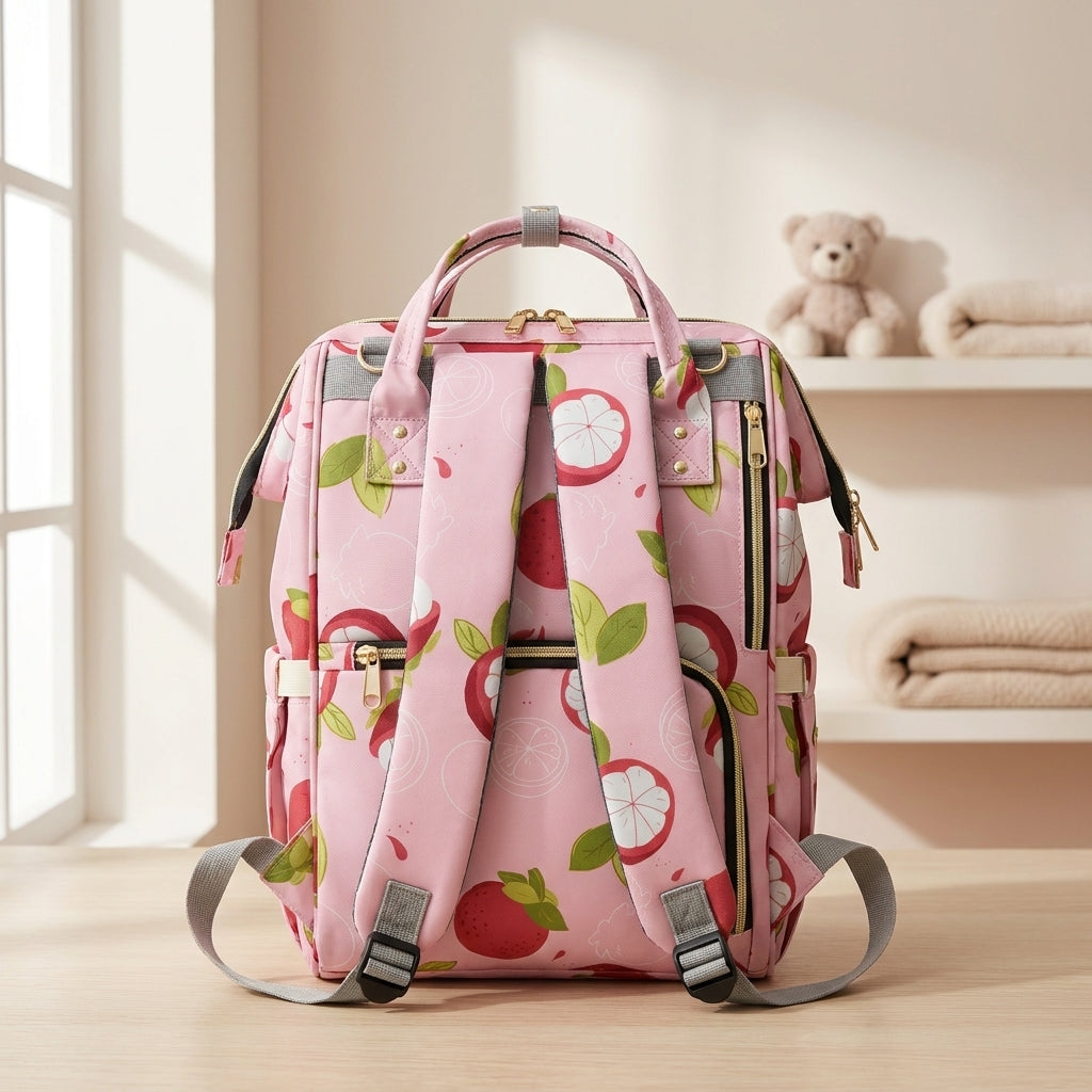 Premium Fruit Print Diaper Backpack – Large Capacity Mommy Bag