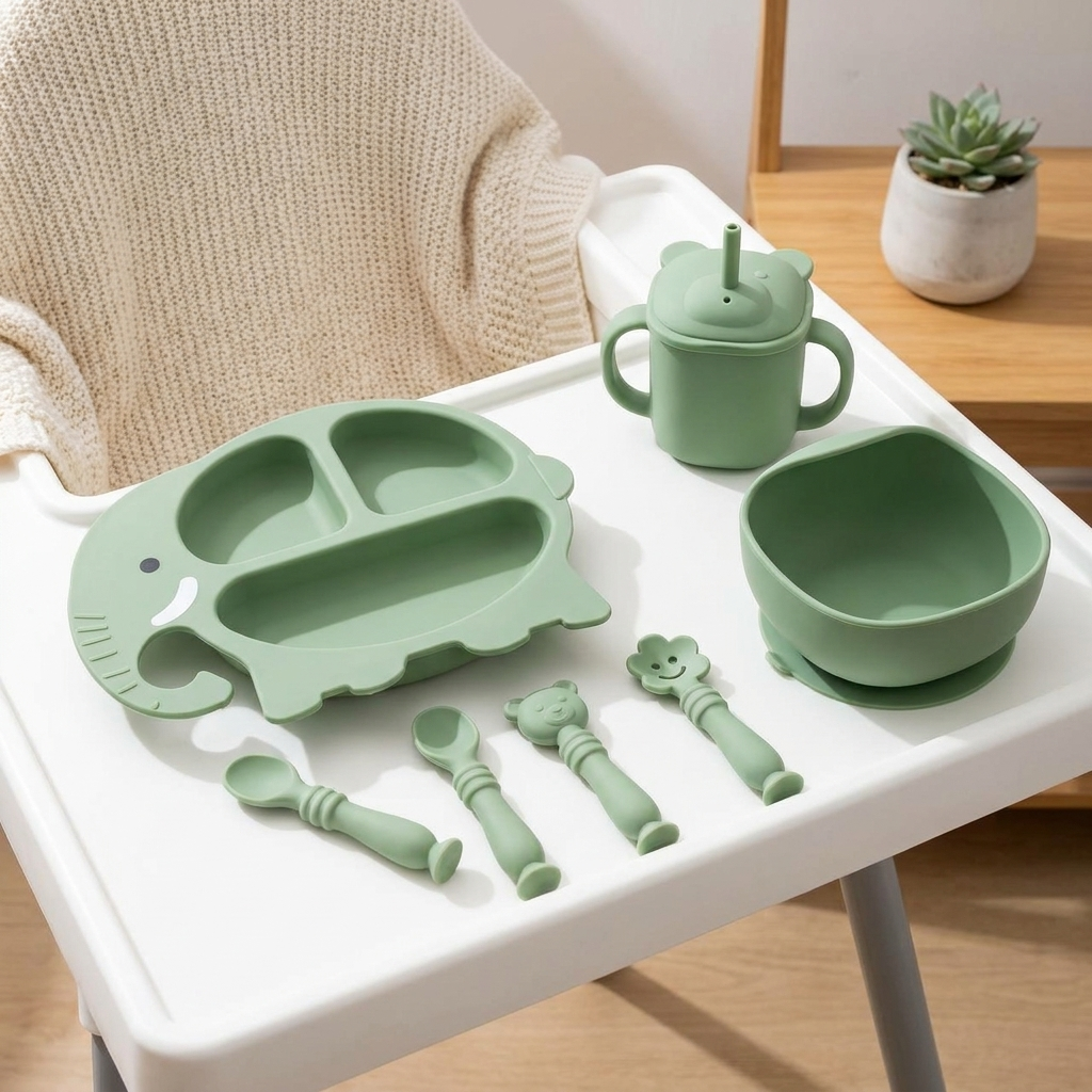 Premium Silicone Baby Feeding Set (8 Pieces)
