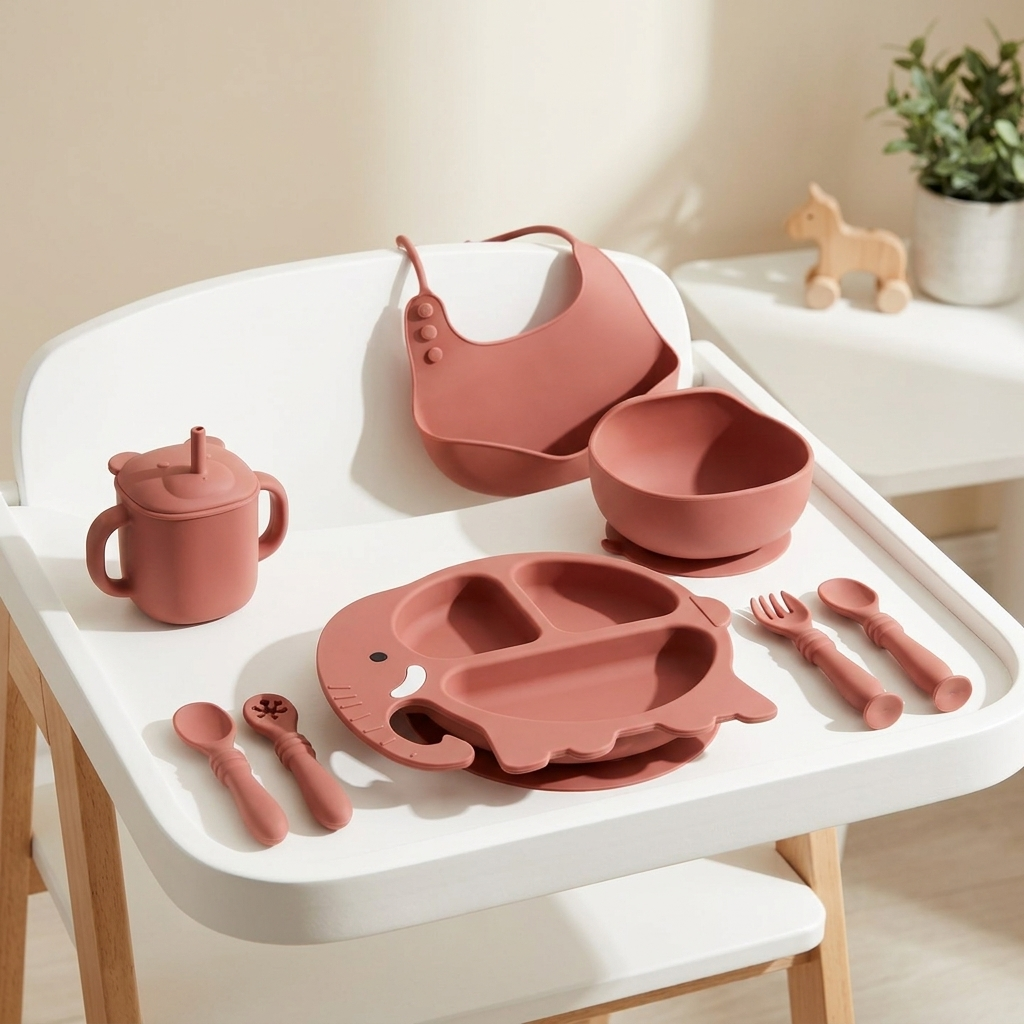 Premium Silicone Baby Feeding Set (8 Pieces)