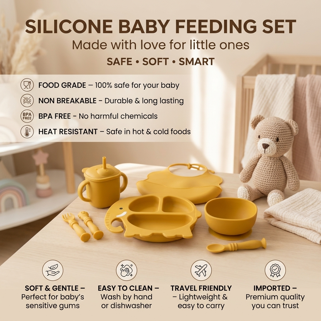 Premium Silicone Baby Feeding Set (8 Pieces)
