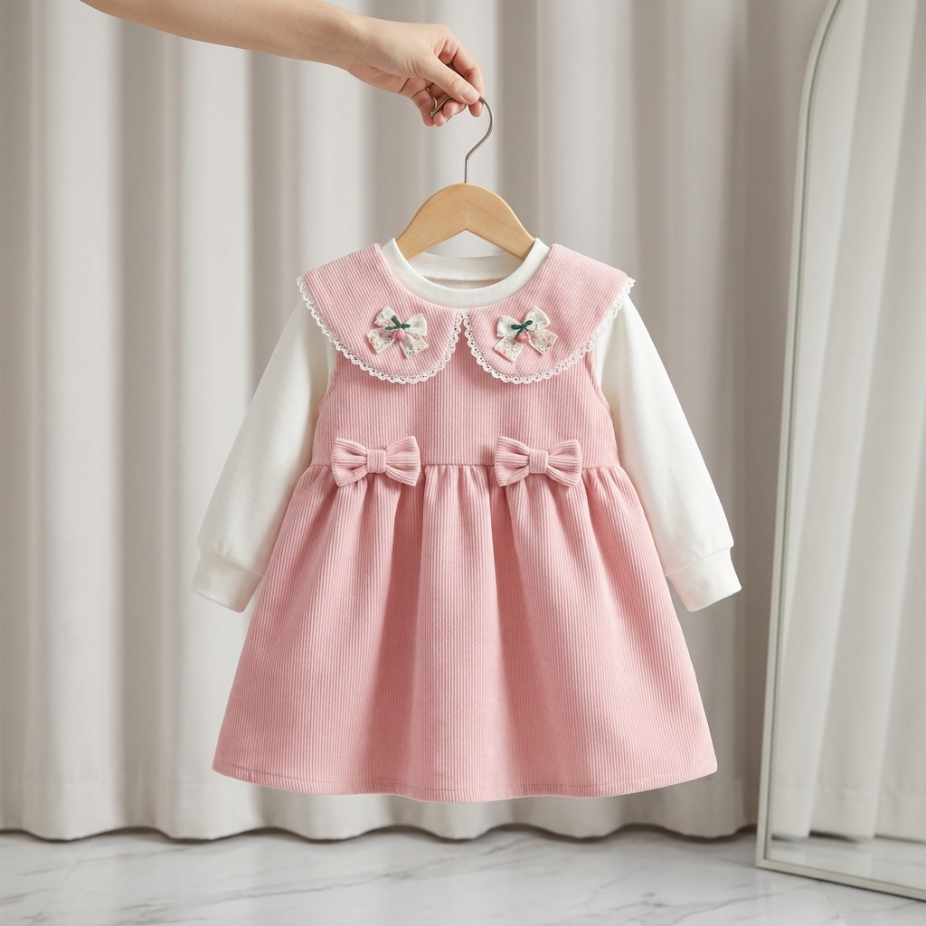 Baby Girl Floral Collar Winter Dress – Long Sleeve Party Frock