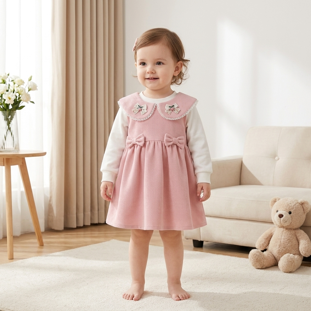 Baby Girl Floral Collar Winter Dress – Long Sleeve Party Frock
