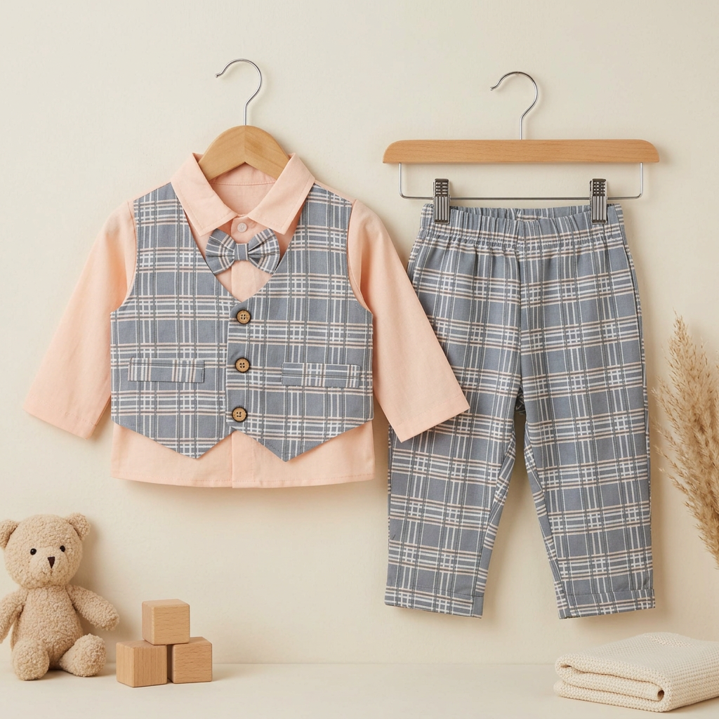 Baby Boys Plaid Gentleman Suit Set – 3 Piece Formal Outfit