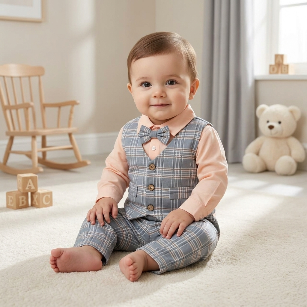 Baby Boys Plaid Gentleman Suit Set – 3 Piece Formal Outfit