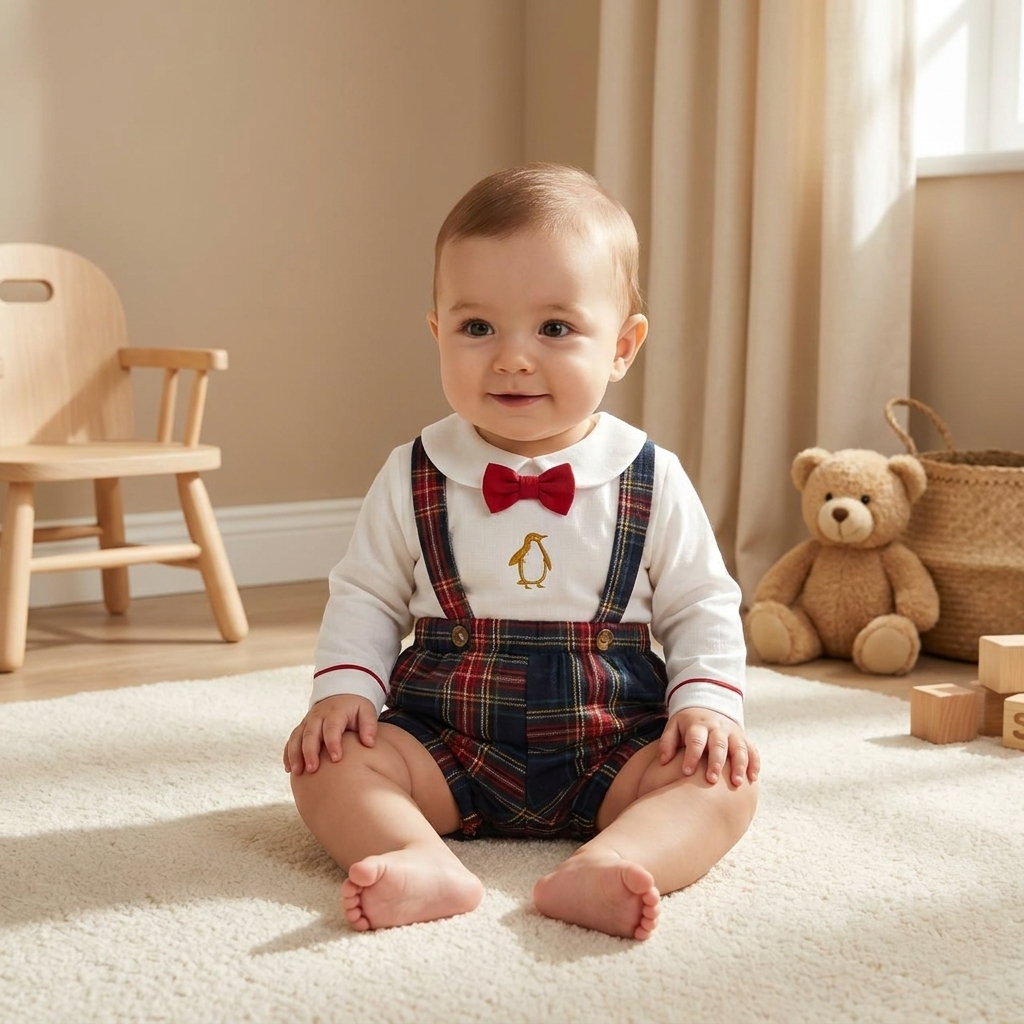 Baby Gentleman Plaid Suspender Romper Set