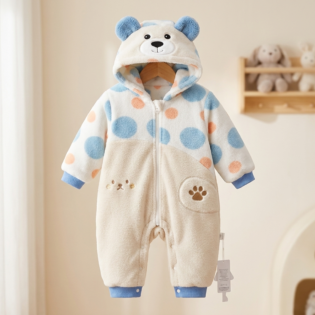 Baby Bear Hooded Teddy Fleece Romper