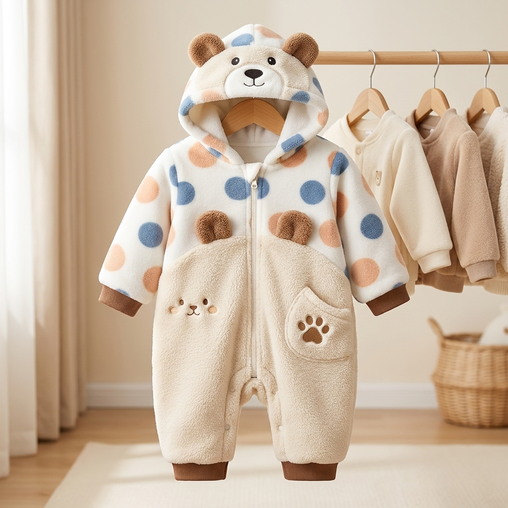 Baby Bear Hooded Teddy Fleece Romper