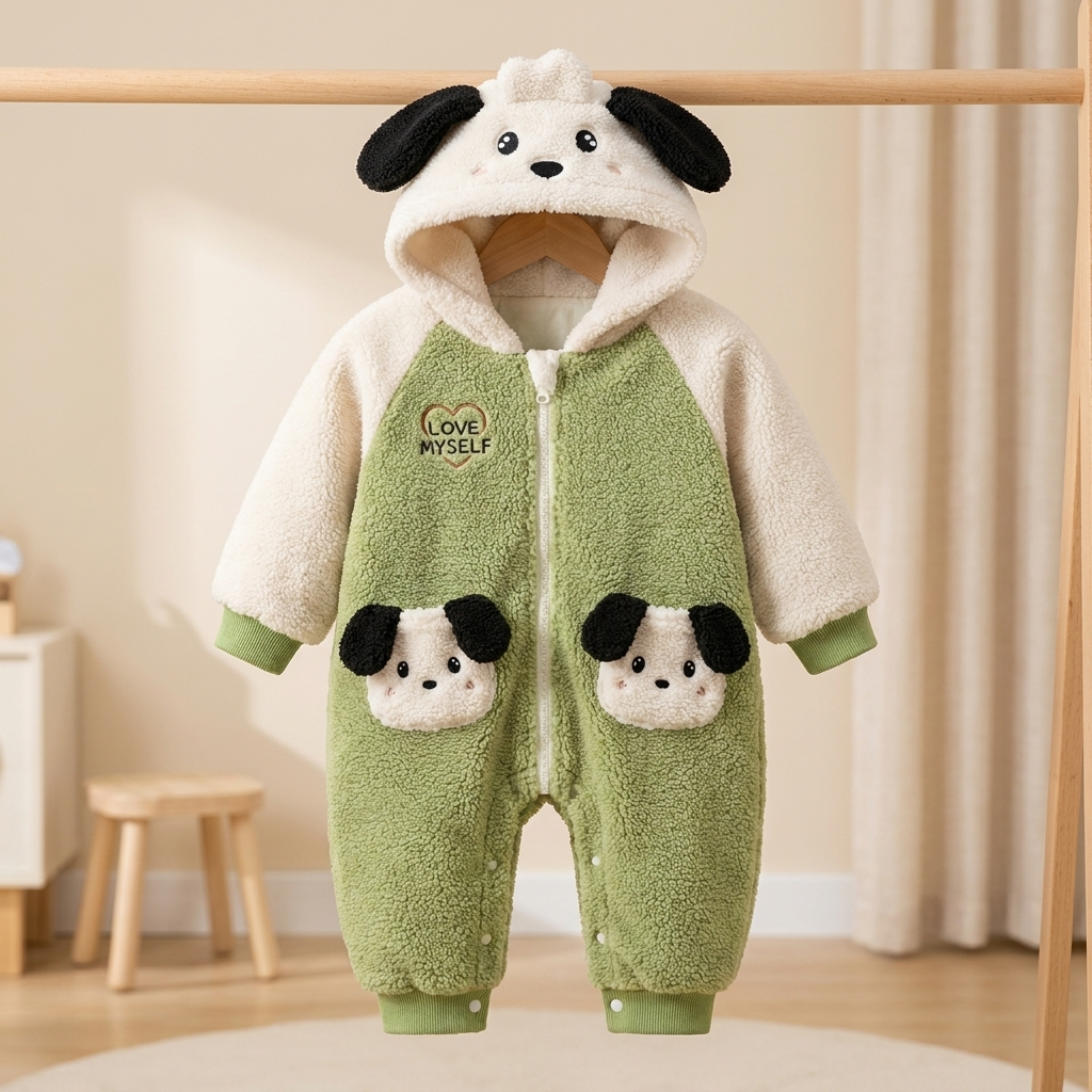 Baby Puppy Hooded Teddy Fleece Romper