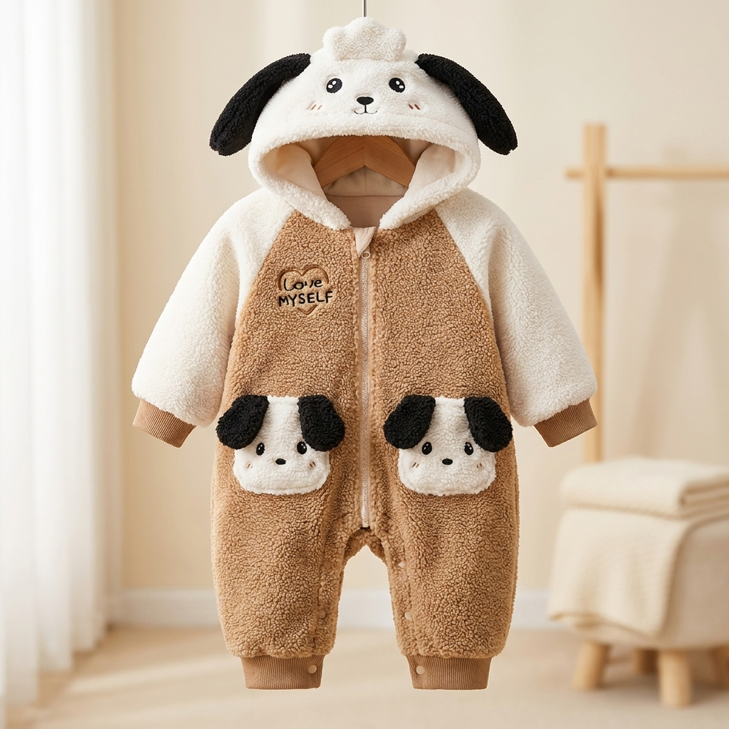 Baby Puppy Hooded Teddy Fleece Romper