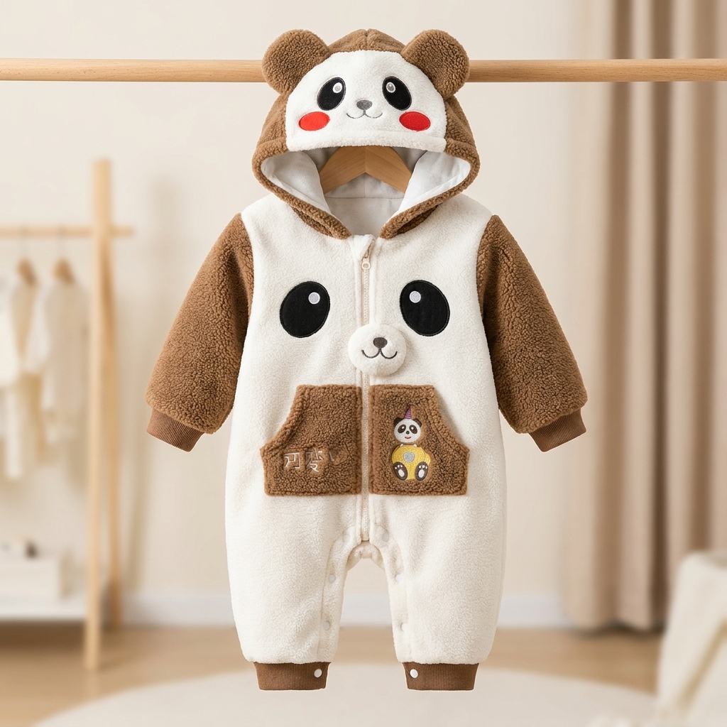 Baby Plush Panda Hooded Winter Romper