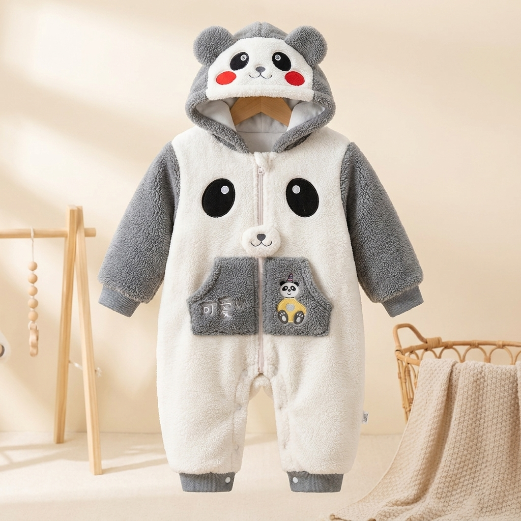 Baby Plush Panda Hooded Winter Romper