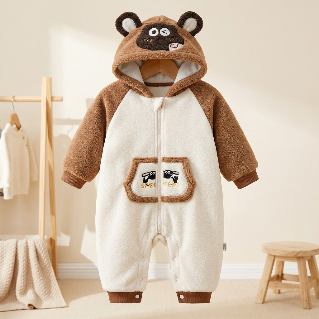 Baby Fleece Hooded Cartoon Romper