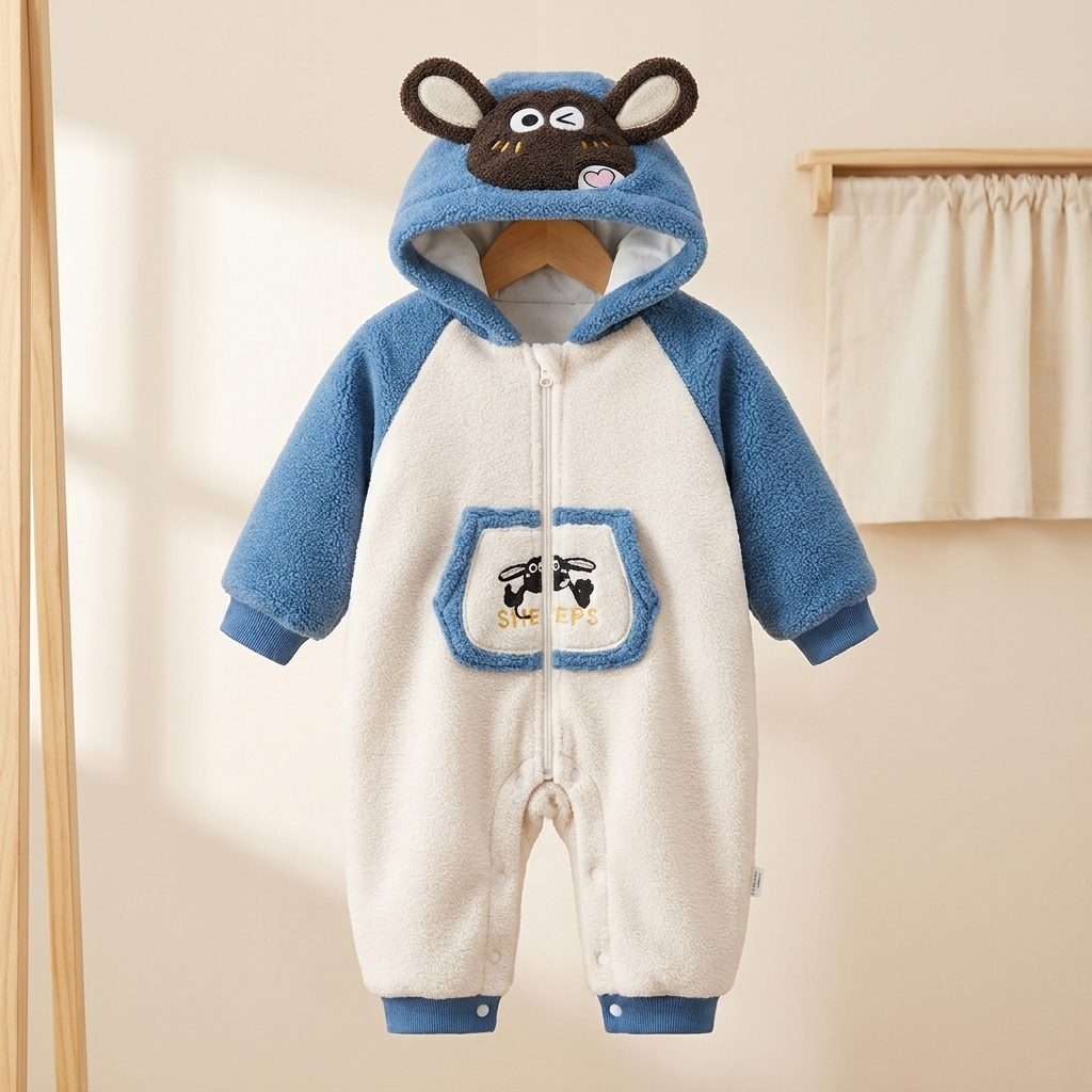 Baby Fleece Hooded Cartoon Romper