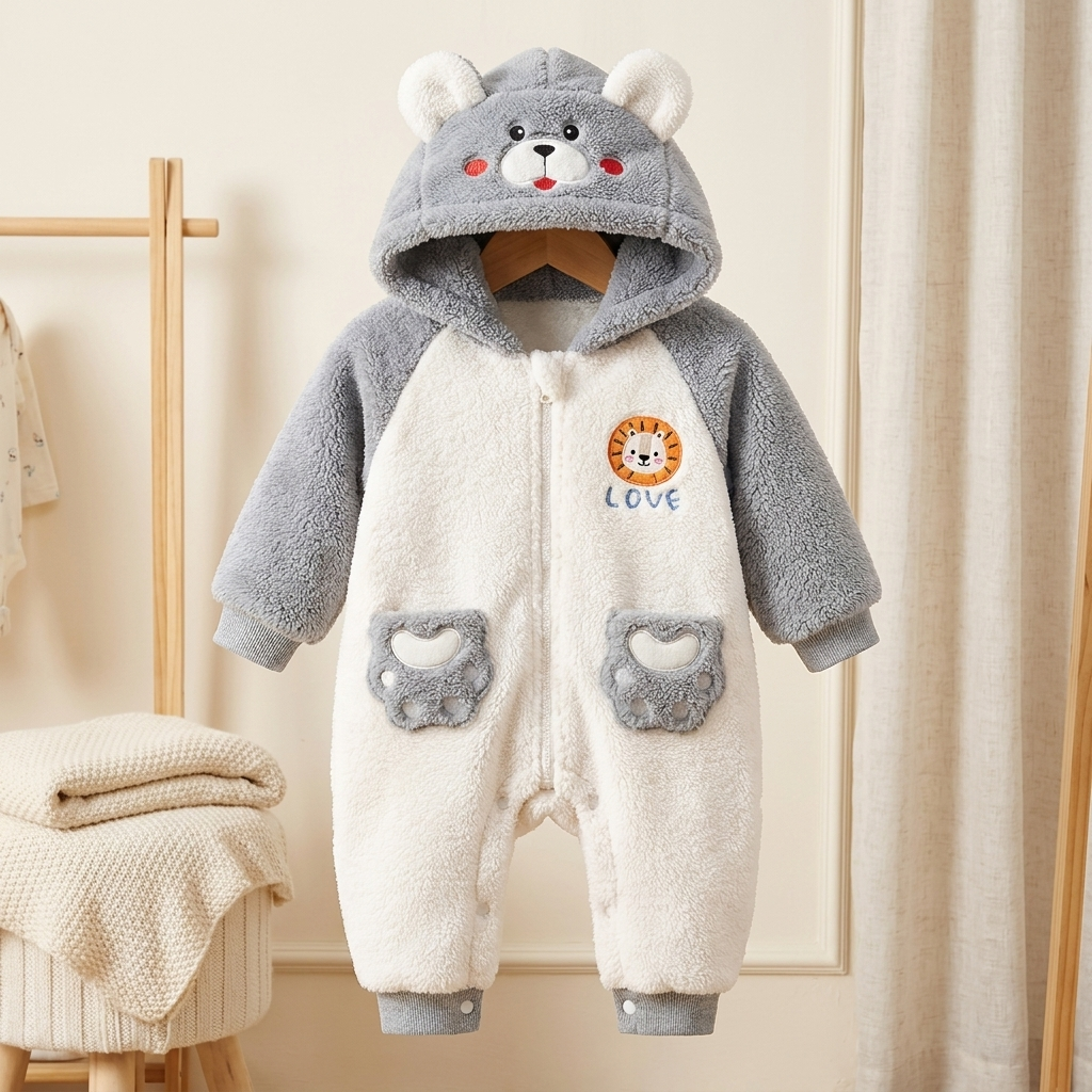 Baby Bear Teddy Hooded Fleece Romper