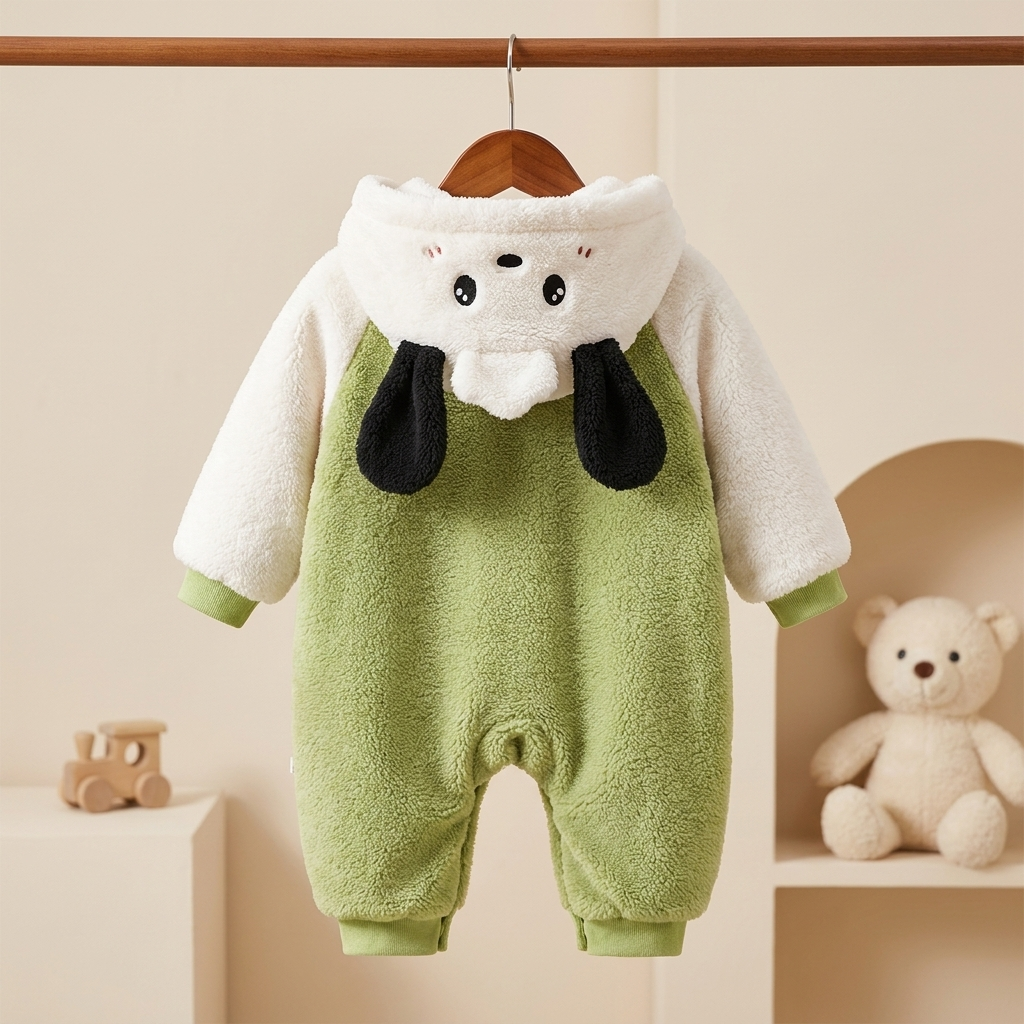 Baby Puppy Hooded Teddy Fleece Romper