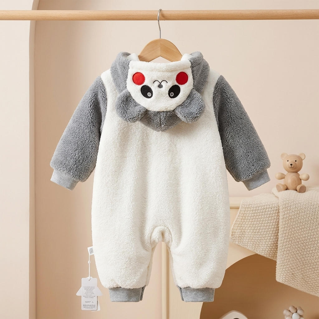 Baby Plush Panda Hooded Winter Romper