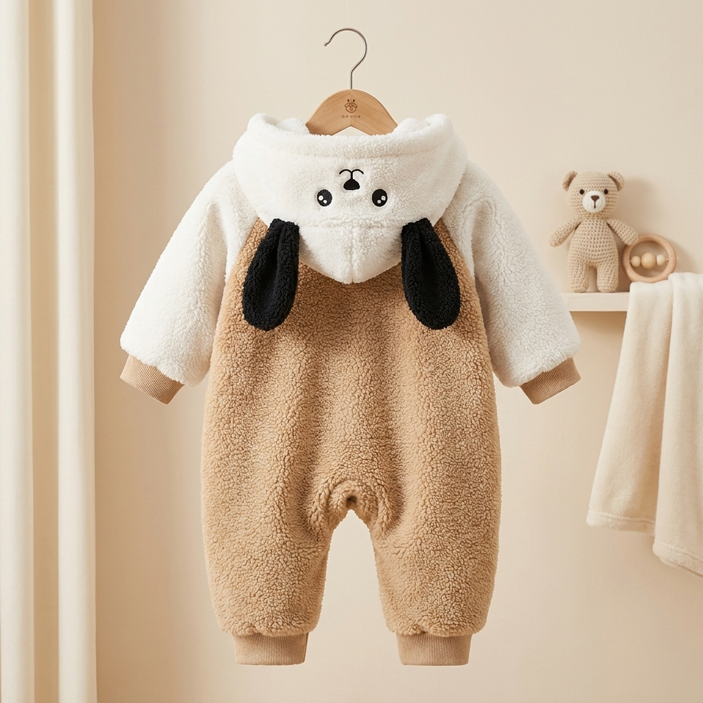 Baby Puppy Hooded Teddy Fleece Romper