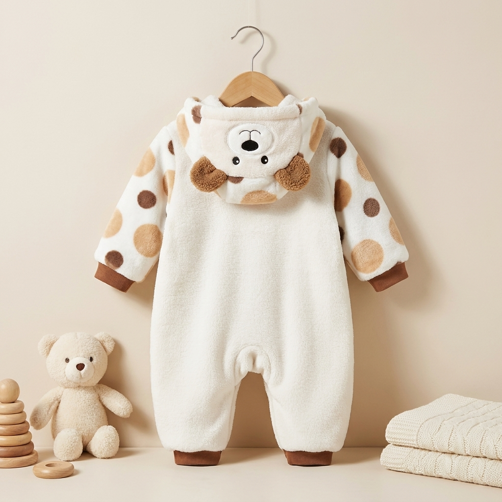 Baby Bear Hooded Teddy Fleece Romper