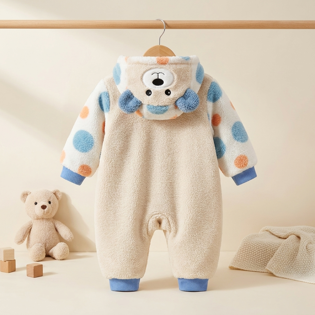 Baby Bear Hooded Teddy Fleece Romper