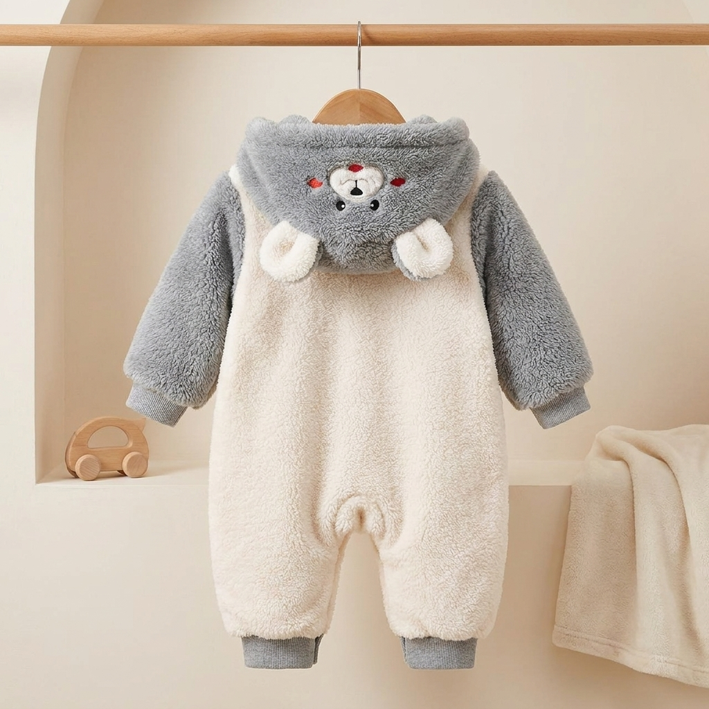 Baby Bear Teddy Hooded Fleece Romper