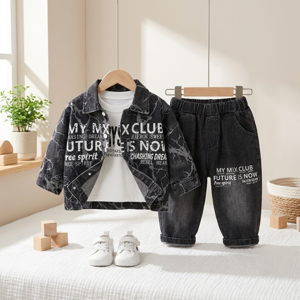 Boys Urban Denim Jacket & Jeans 3-Piece Set