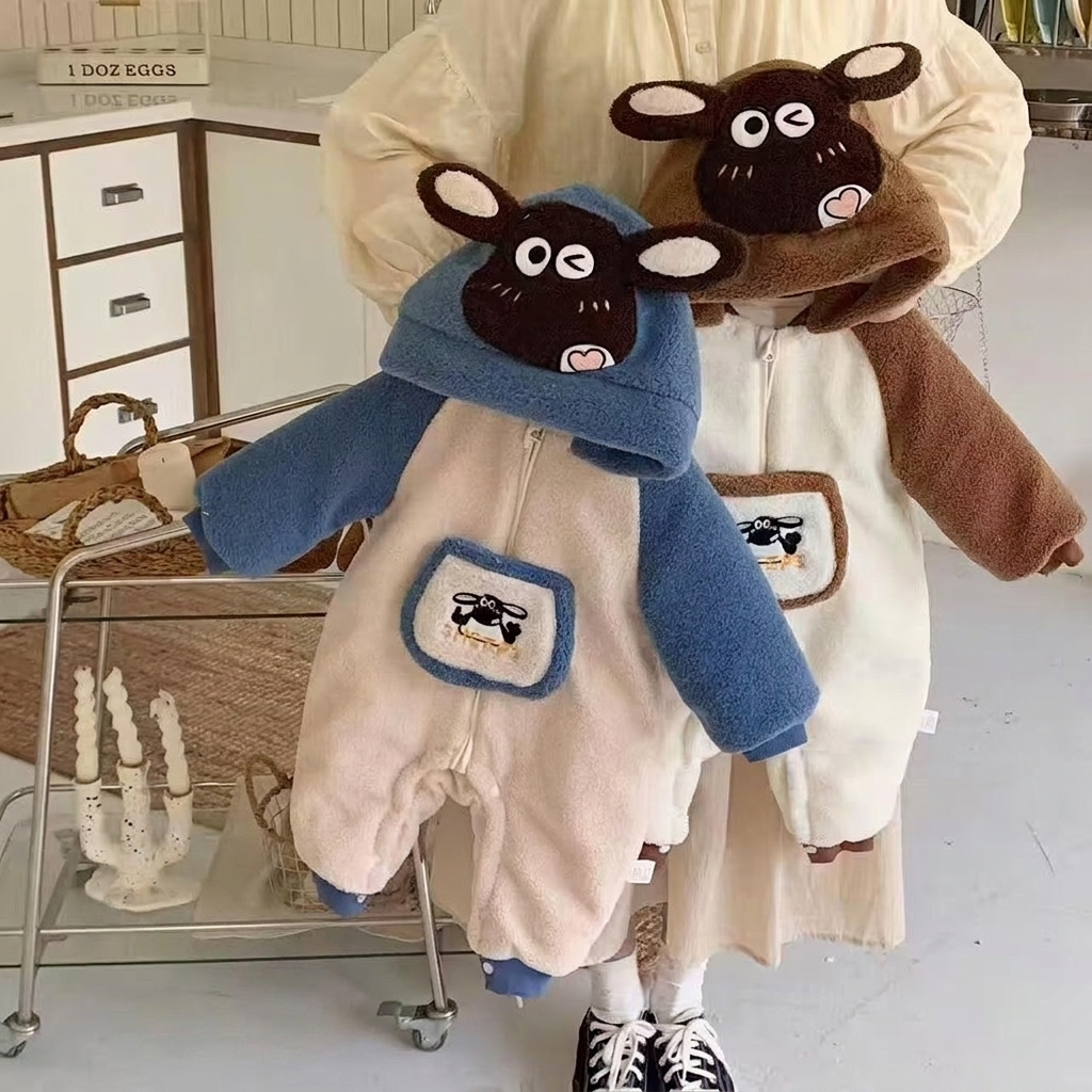 Baby Fleece Hooded Cartoon Romper