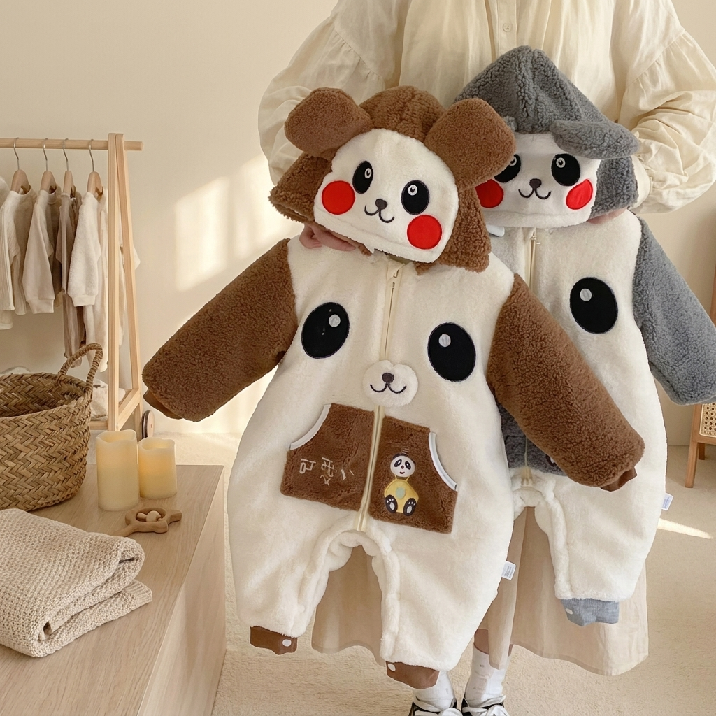 Baby Plush Panda Hooded Winter Romper