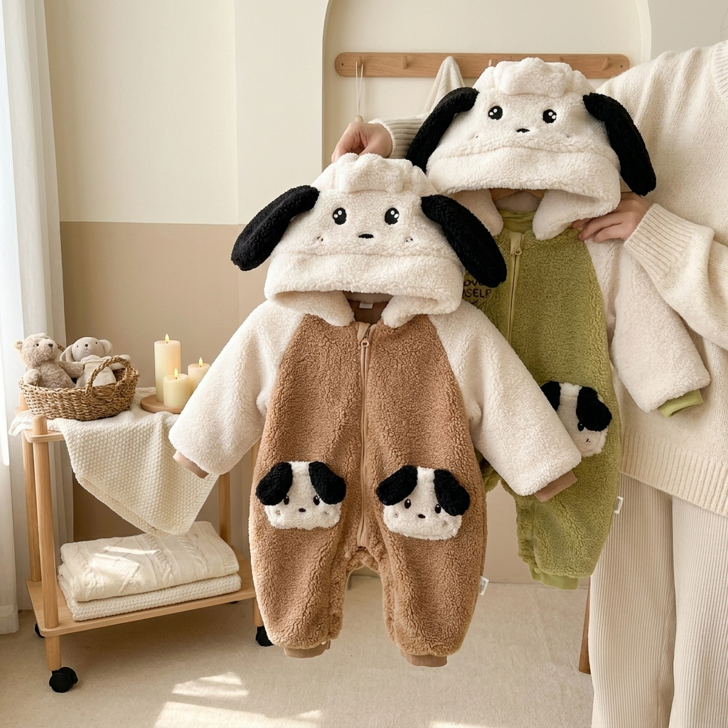 Baby Puppy Hooded Teddy Fleece Romper