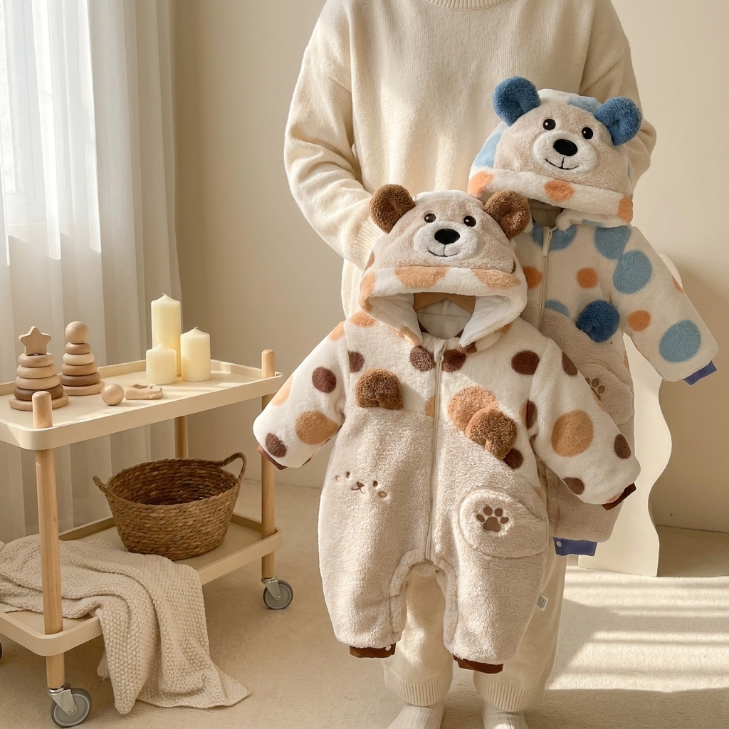 Baby Bear Hooded Teddy Fleece Romper