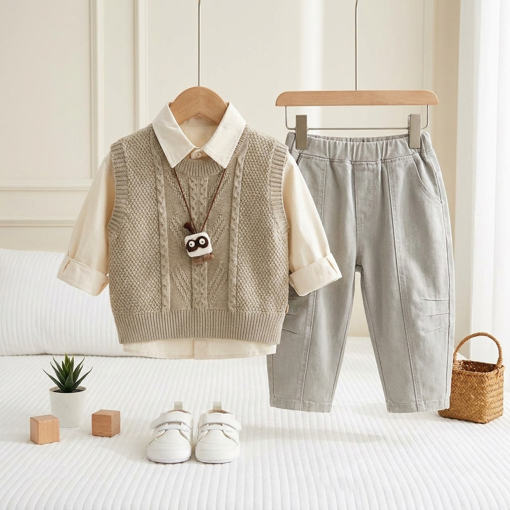 Classic Knit Vest Boys 3-Piece Outfit Set